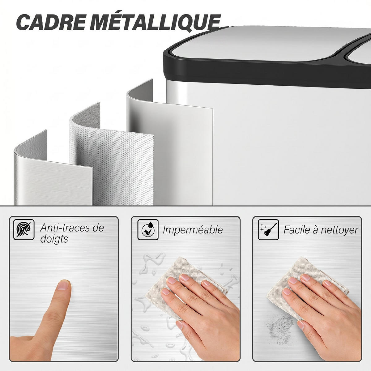 MÜLLEIMER 2X30L 48,8/39,5/67 cm Edelstahl Silber Treteimer - Silberfarben, Metall (39.5/67/48.8cm) - Rolipo