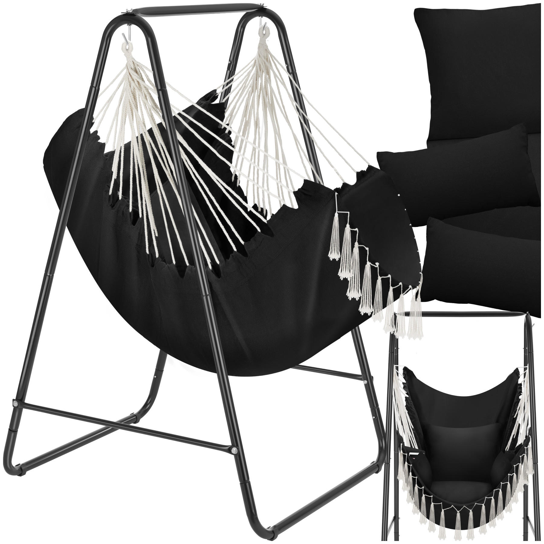 HÄNGESESSEL Alison,85 x 100 x 154,5 cm,schwarz - Schwarz, Naturmaterialien/Textil (85/154.5/100cm) - tectake