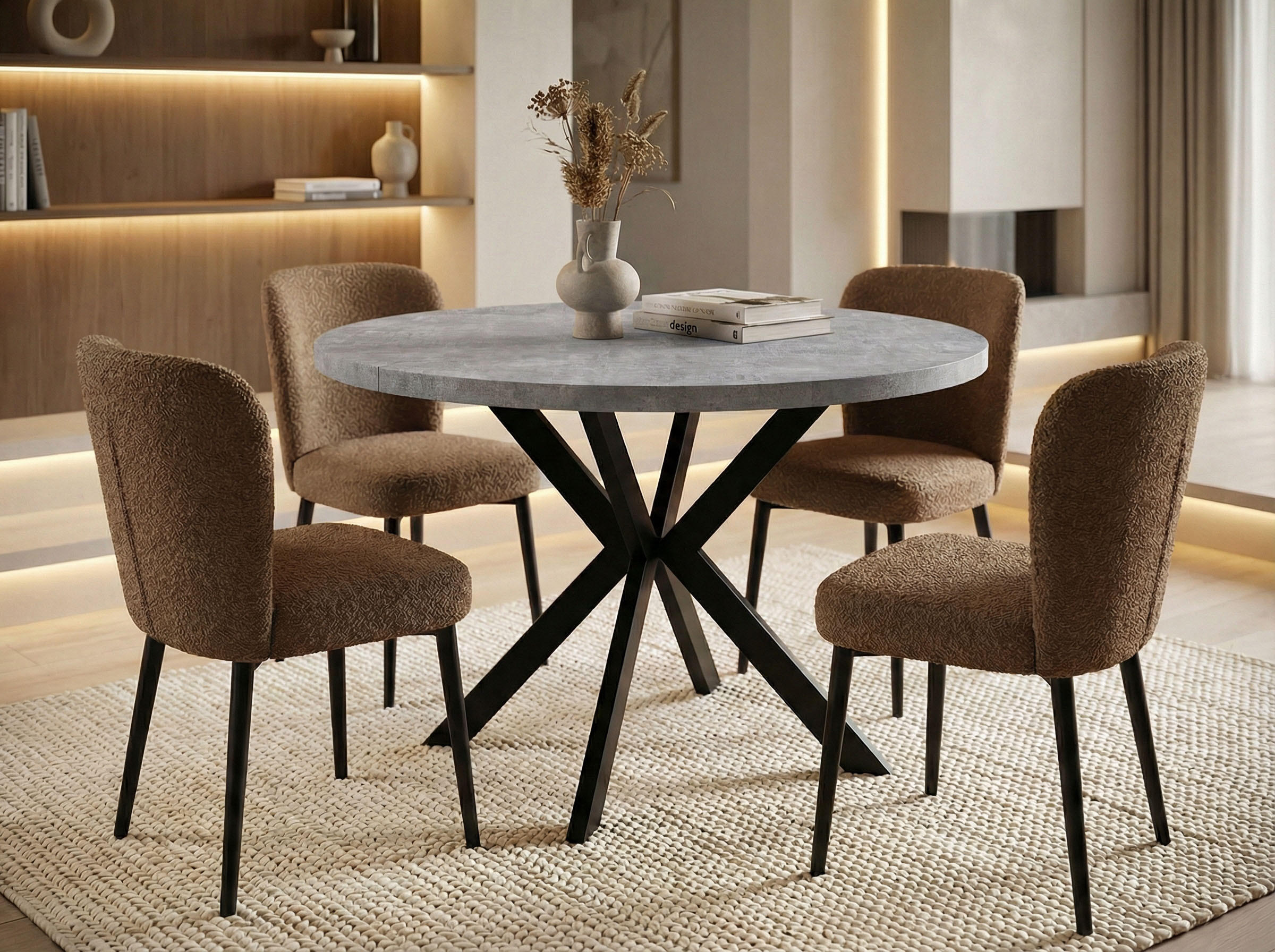 ESSTISCH Valeo runder ausziehbarer, Grauer Beton 120-200/120/76 cm - Hellgrau/Schwarz, Holzwerkstoff/Metall (120/120/76cm) - WFL GROUP