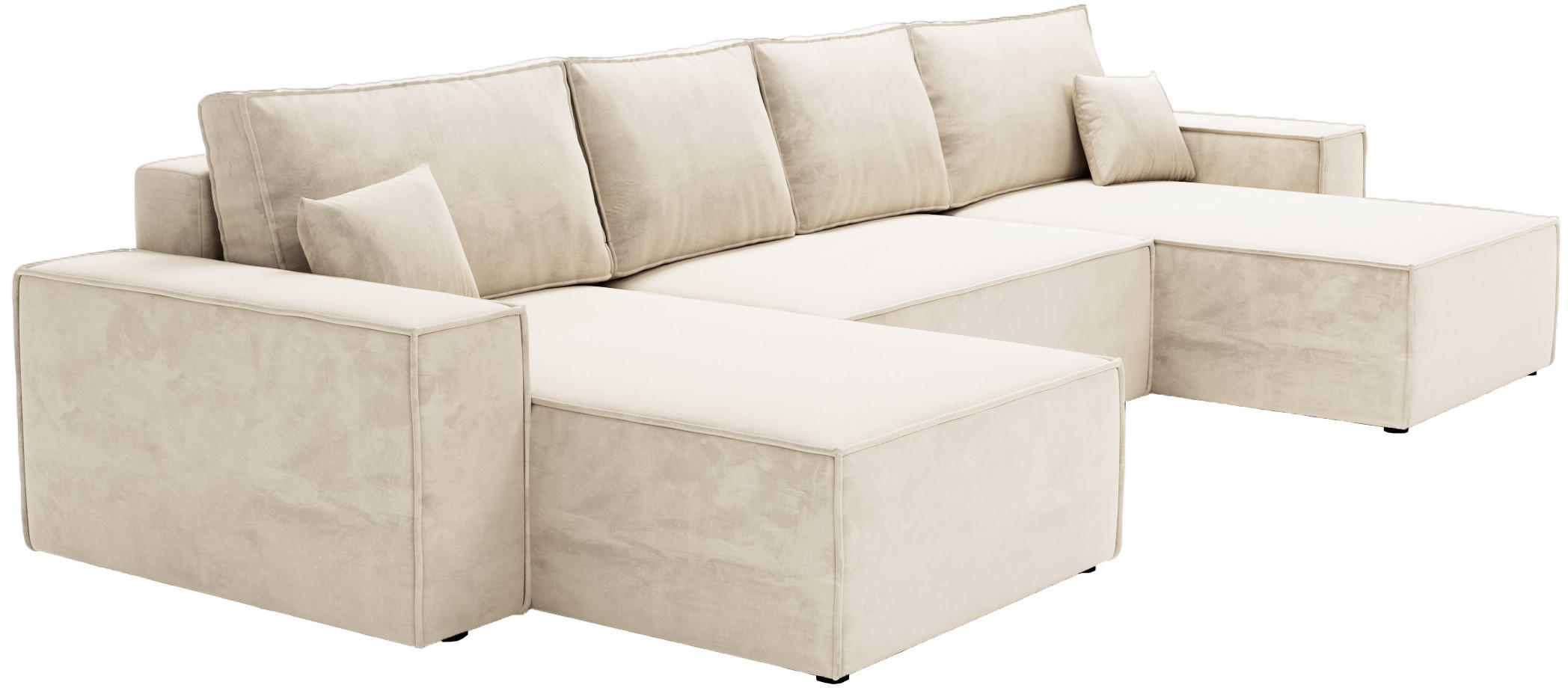 ECKSOFA 380 cm Bergamo U mit Bettkasten, Samt, Vanille - Ecru, Holz (377/189cm) - Emporius