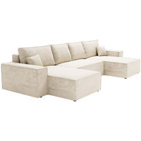 ECKSOFA 380 cm Bergamo U mit Bettkasten, Samt, Vanille - Ecru, Holz (377/189cm) - Emporius
