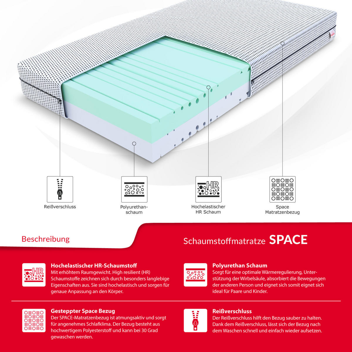 KALTSCHAUMMATRATZE Space - Weiß, Textil (120/200cm) - FDM