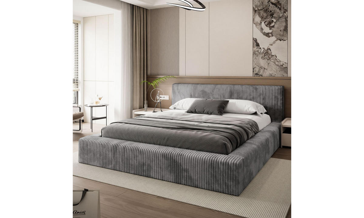 POLSTERBETT TILIA LUX 160x200 cm Tilia 90, 34 Holzlatten, Kopfteil 95 cm - Grau, Textil (160/200cm) - Lookway