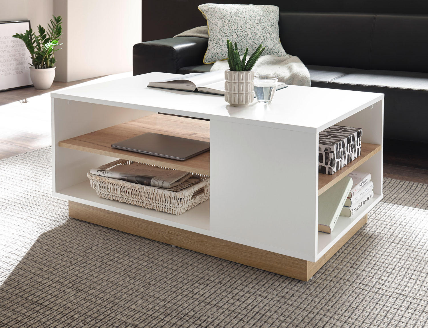 COUCHTISCH Clair weiß matt / grandson oak 100 / 60 / 46 cm - Eichefarben/Weiß, Holz/Holzwerkstoff (60/100/46cm) - Feldmann-Wohnen