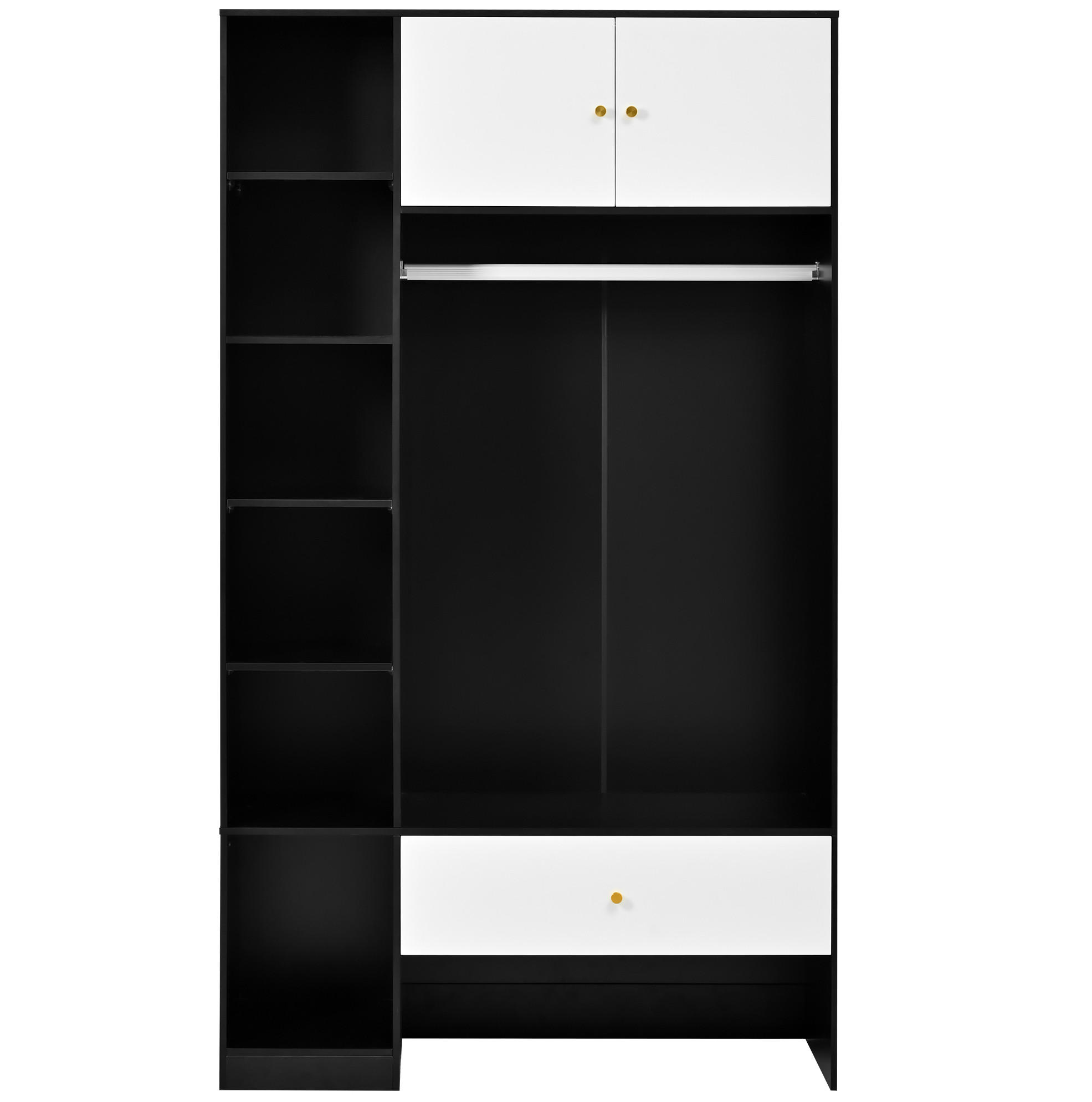 STANDKLEIDERSCHRANK 105/40/185 cm mit 2 Türen, Schublade und offenen Fächern - Weiß, Holzwerkstoff (105/185/40cm) - BEAOK