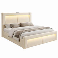 BETT mit Stauraum 160x200 cm Samt Beige inkl. Matratze - Beige, Metall (160/200cm) - Meubliv