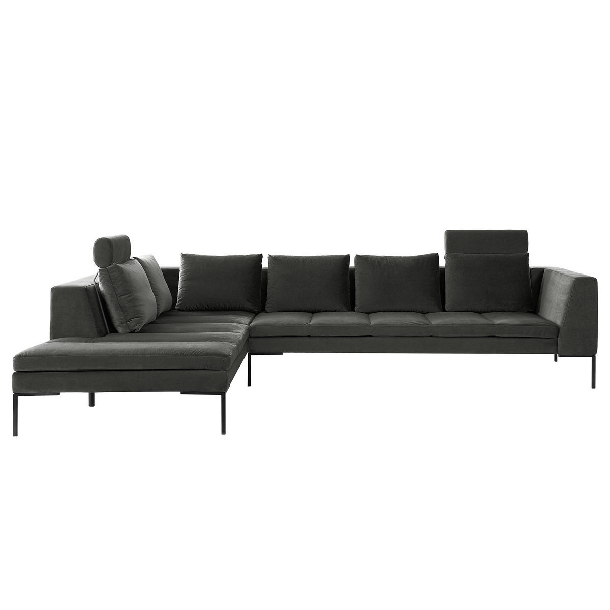 ECKSOFA mit Ottomane - Schwarz/Grün, Textil/Metall (319/230cm) - home24
