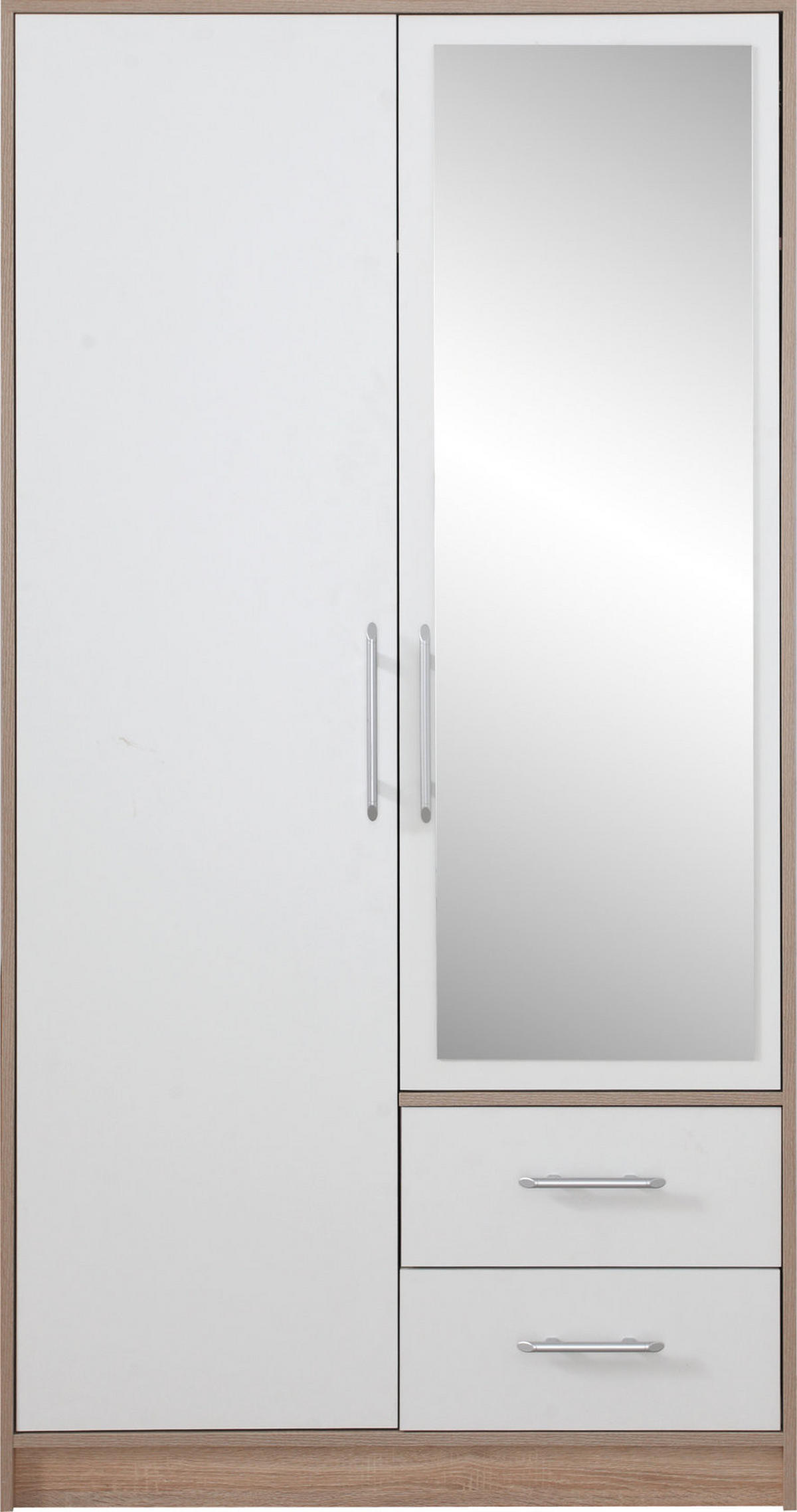 DREHTÜRENSCHRANK VANO 100/190/56cm 2-türig mit Spiegel Weiß - Weiß, Holzwerkstoff (100/190/56cm) - MASSENO