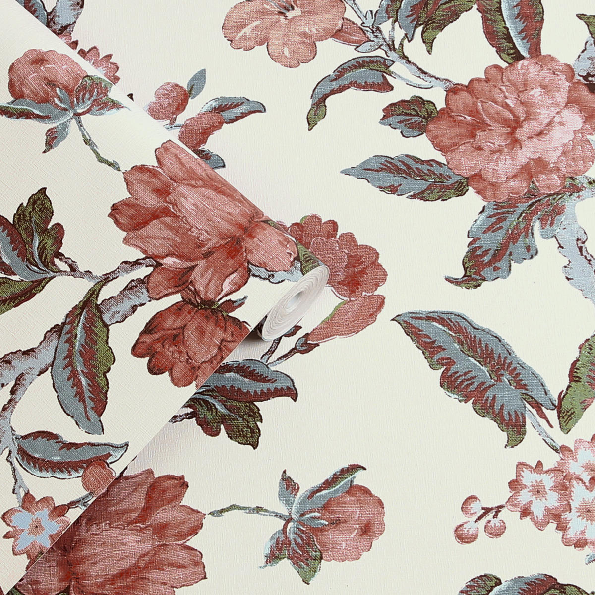 VLIESTAPETE Minera Karminrot | Beige Rot | Blumen | 10mx52cm - Rot, Papier/Kunststoff (52/1000cm) - Graham & Brown