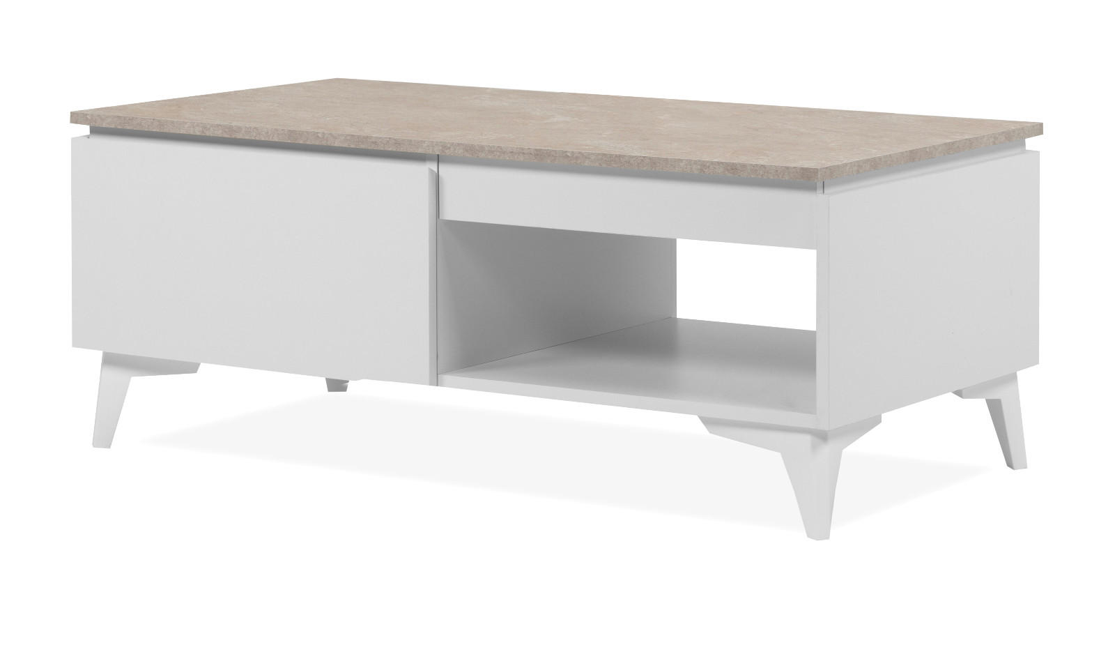 COUCHTISCH weiß, Sandstein 100 cm, Wohnzimmertisch mit Schubkasten - Sandfarben/Weiß, Holzwerkstoff/Kunststoff (55/100/40cm) - Furn.Design