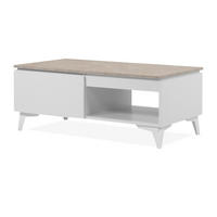 COUCHTISCH weiß, Sandstein 100 cm, Wohnzimmertisch mit Schubkasten - Sandfarben/Weiß, Holzwerkstoff/Kunststoff (55/100/40cm) - Furn.Design