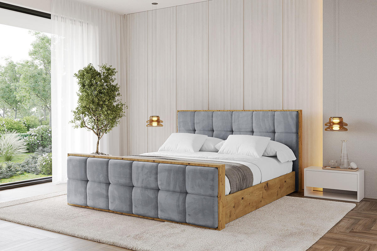 POLSTERBETT mit Bettkasten, Fußteil und Lattenrost, Boxbett ohne Matratze - ENZO7-Z 140x200 Grau - Grau, Holzwerkstoff/Textil (140/200cm) - ALTDECOR