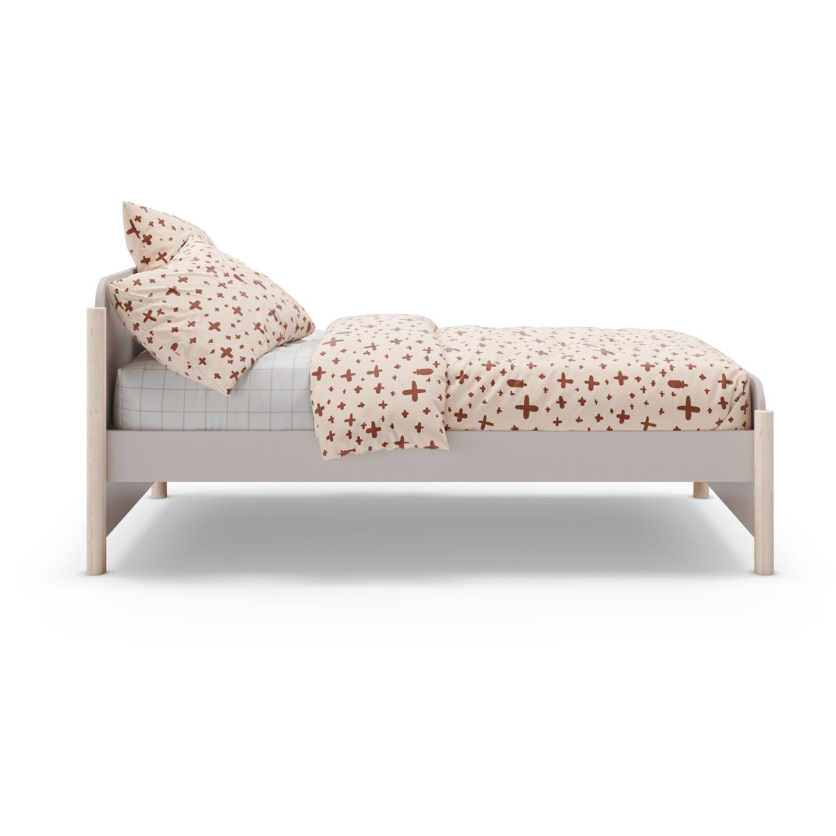 BETT 90x190 cm mit abgerundeten Formen 107,2/199/70 cm - Beige, Holz (190/90cm) - Calicosy