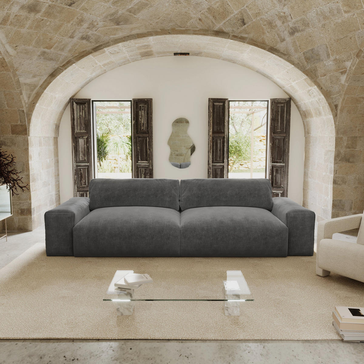 SOFA 4-SITZER Samt Graphitgrau 240cm - Graphitfarben/Grau, Textil (240/47/120cm) - Sia Home
