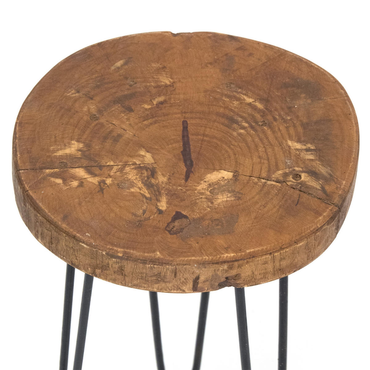 BEISTELLTISCH BAUMSCHEIBE Tamarindenholz, rund, Metallfüße natur-schwarz - Naturfarben, Metall (38/34/38cm) - DESIGN DELIGHTS