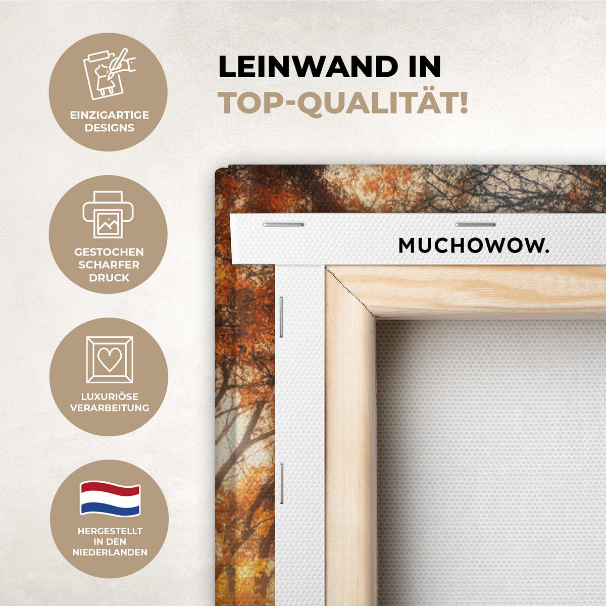 LEINWANDBILD Wald - Herbst - Bäume - Waldweg - Natur 60x80 cm - Bernsteinfarben, Textil (60/80cm) - MuchoWow