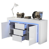 SIDEBOARD aus MDF 140x40x65 cm Weiß mit LED-Beleuchtung, 2 Türen, 3 Schubladen und Hochglanzfront - Weiß, Holzwerkstoff (140/65/40cm) - Modfu