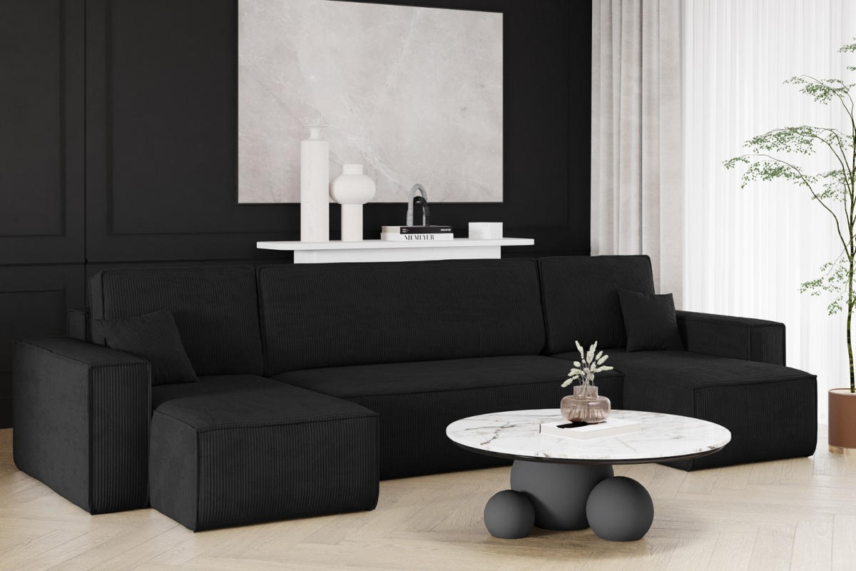 ECKSOFA Mit Schlaffunktion Und Bettkasten BEST Dicker Cord Poso Schwarz - Schwarz, Holz/Textil (312/142cm) - Kaiser Möbel