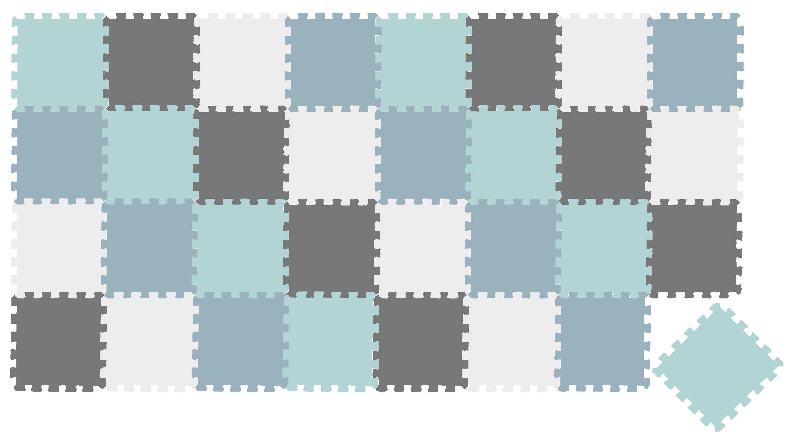 SPIELMATTE ab Null - 270/90/1 cm Puzzlematte Mint + Grau/Weiß/Graublau - Multicolor, Kunststoff (30/30cm) - Littletom