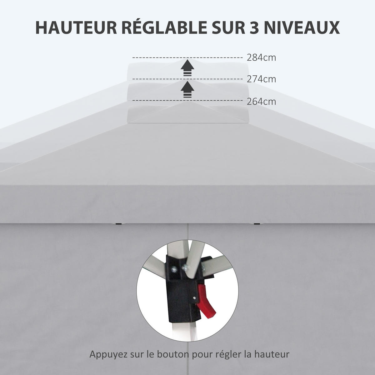 PAVILLON DE-13936 Pop-up 3/3 m, höhenverstellbar - Hellgrau, Textil (297/284/297cm) - ComfortXL