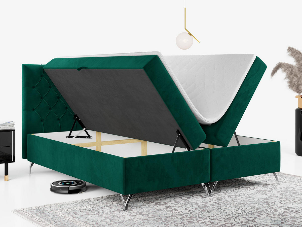BOXBETT GRIMALDI 200/200 Dunkelgrün Velvet - H4 - Dunkelgrün, Holz/Textil (200/200cm) - MKS