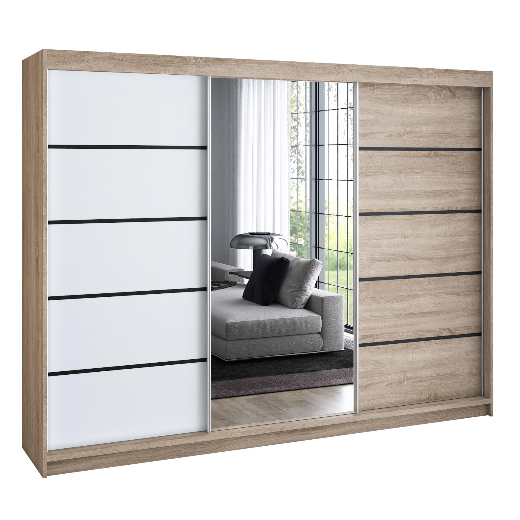 SCHWEBETÜRENSCHRANK 200 cm VILANO 2 Farbe: Sonoma, Weiß, Sonoma - Braun/Weiß, Holzwerkstoff (200/215/59.5cm) - A&J MöbelLand