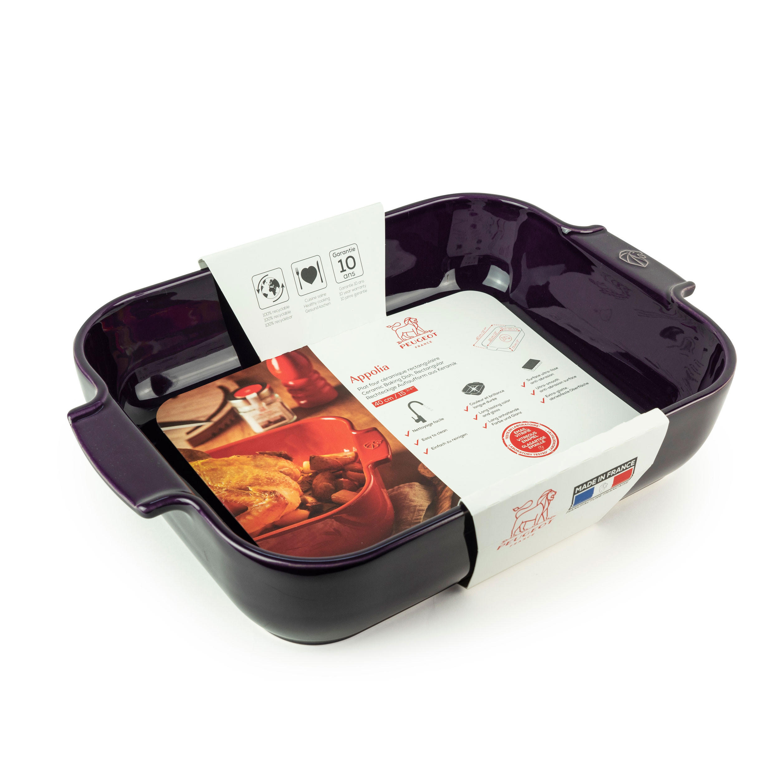 AUFLAUFFORM Keramik Appolia 40cm Rechteckig Aubergine Spülmaschinenfest - Lila, Keramik (27.2/40/8.3cm) - PEUGEOT