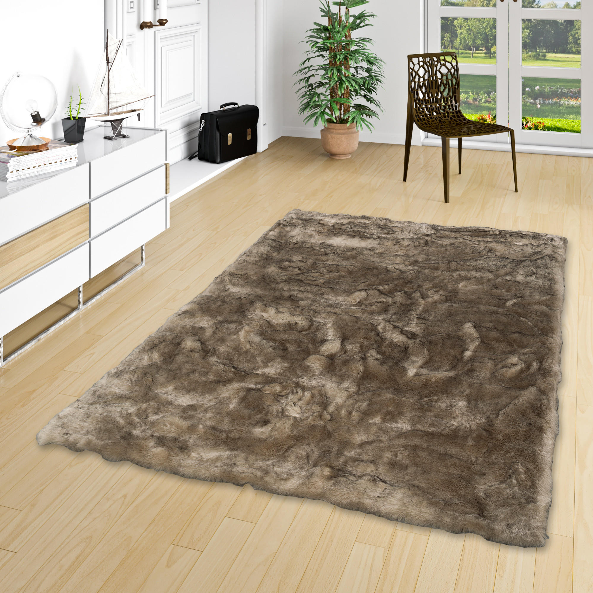 LUXUS SUPER SOFT FELLTEPPICH ASPEN MELIERT - Beige/Braun, Textil (60/90cm) - Pergamon