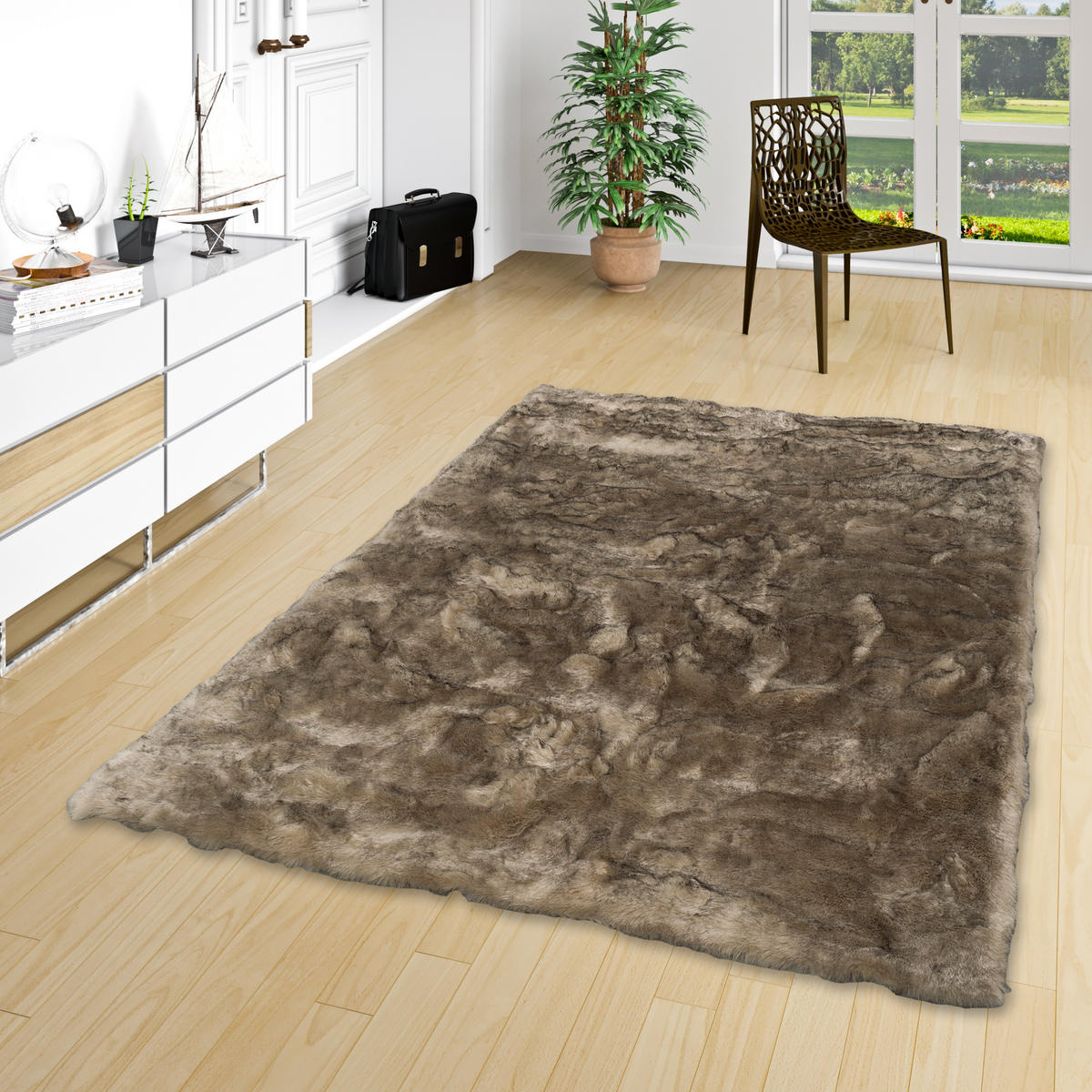 LUXUS SUPER SOFT FELLTEPPICH ASPEN MELIERT - Beige/Braun, Textil (60/90cm) - Pergamon