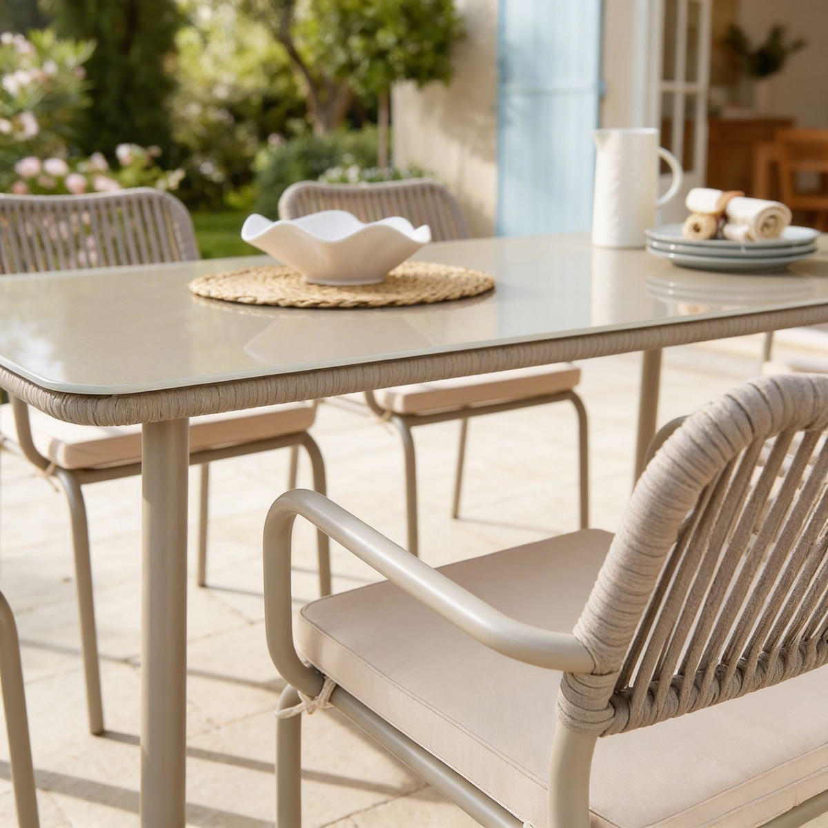 GARTENMÖBEL SET VOLONTE 7er Set braun, champagne - Braun, Glas/Metall - IDIMEX