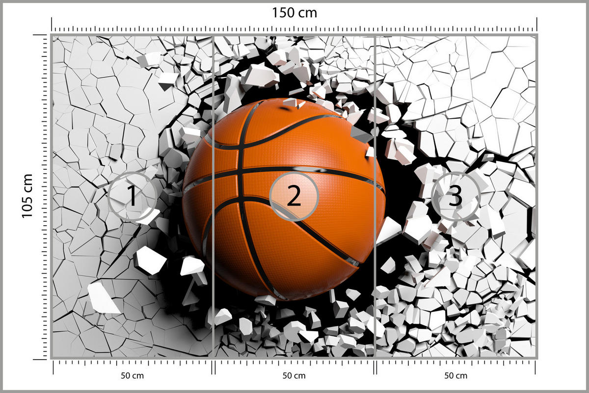 FOTOTAPETA Pre Študentskú Izbu Basketbal Stena Trhlina Šport 150 x 105 cm - oranžová/čierna, papier (150/105cm) - Muralo