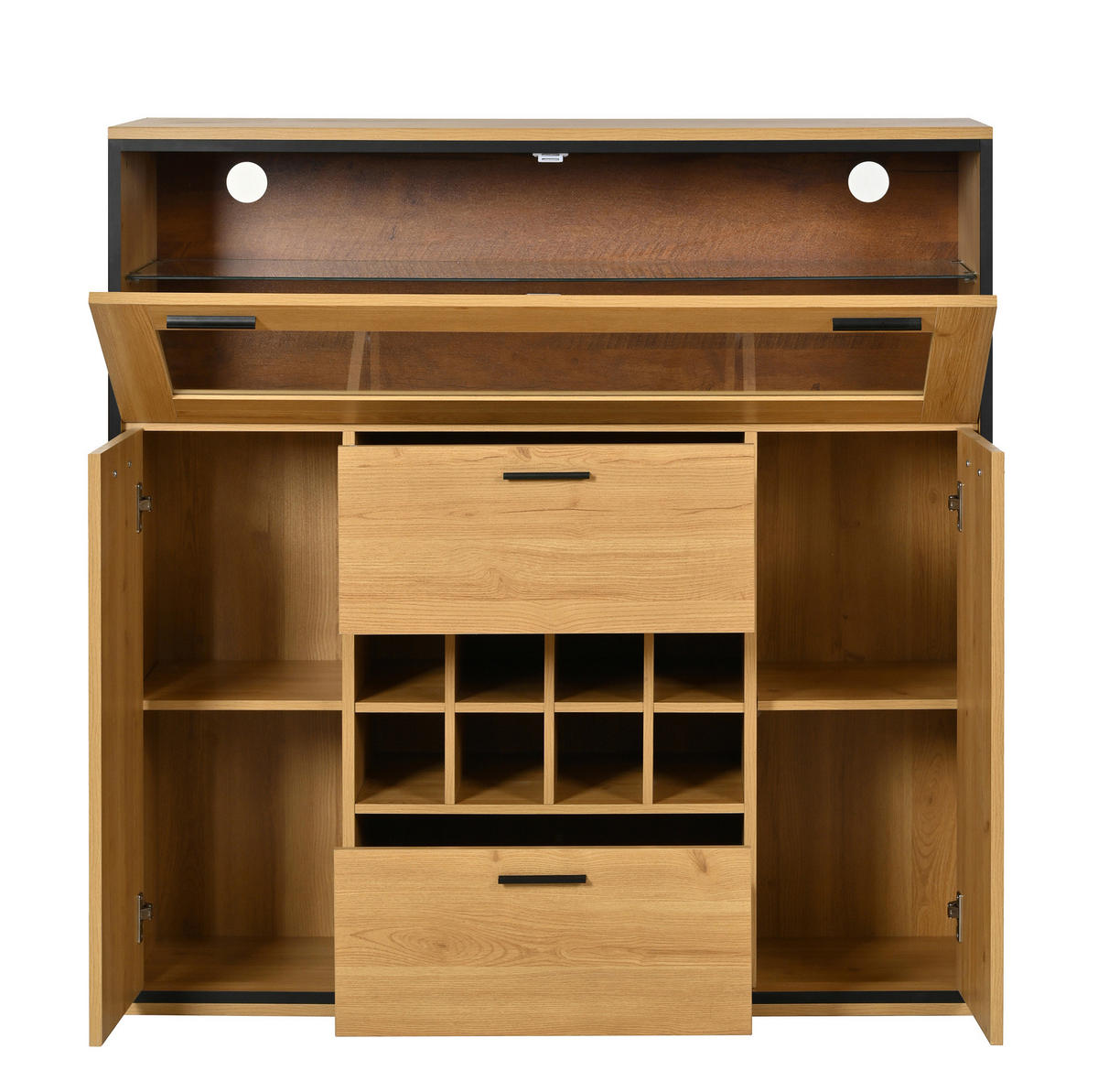 BUFFET 110/38/111 cm natur/schwarz aus Holzwerkstoff mit LED - Naturfarben, Holzwerkstoff (110/111/38cm) - OKWISH