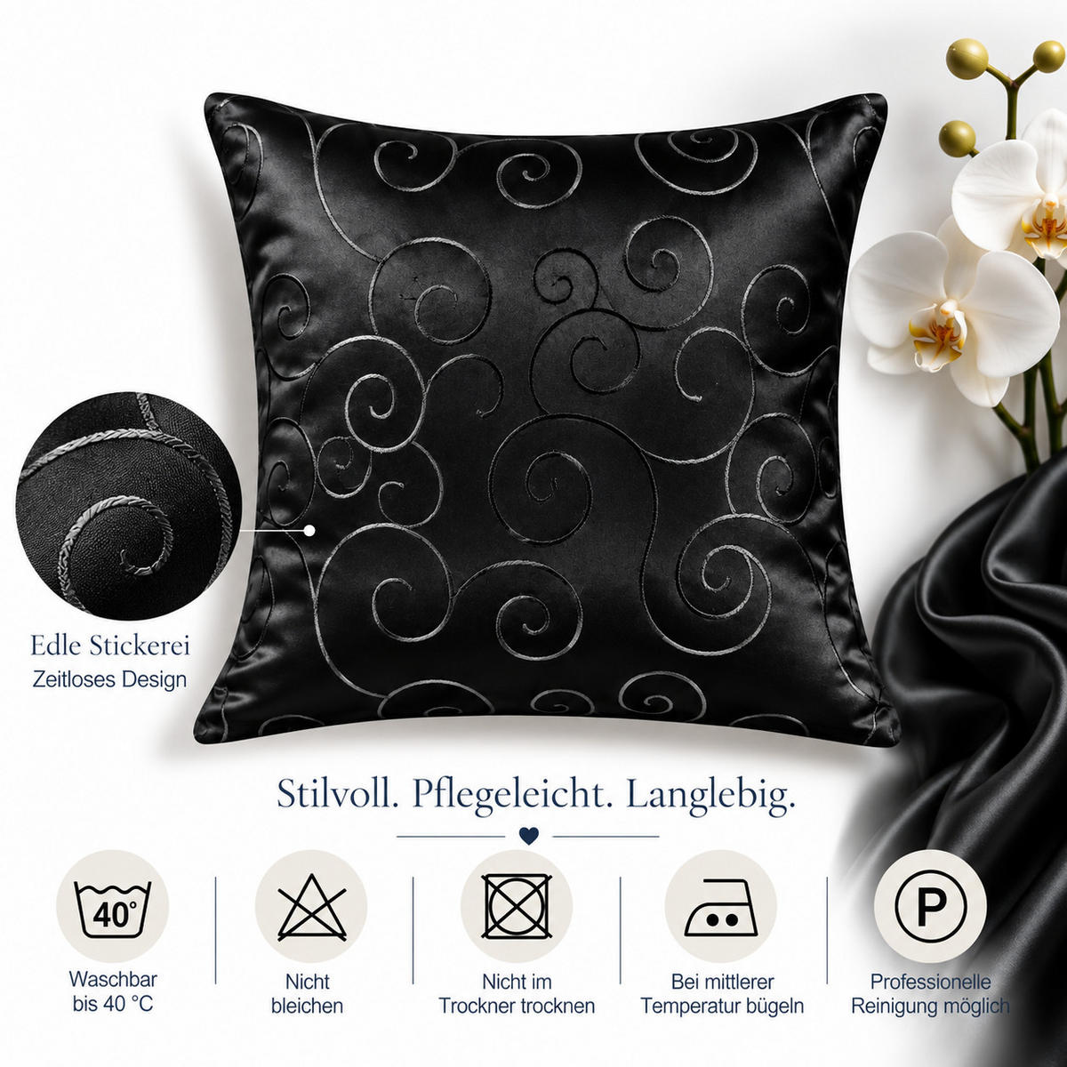 KISSENBEZUG 60/60 cm Schwarz Damast Circle - Schwarz, Textil (60/60cm) - TiborTex
