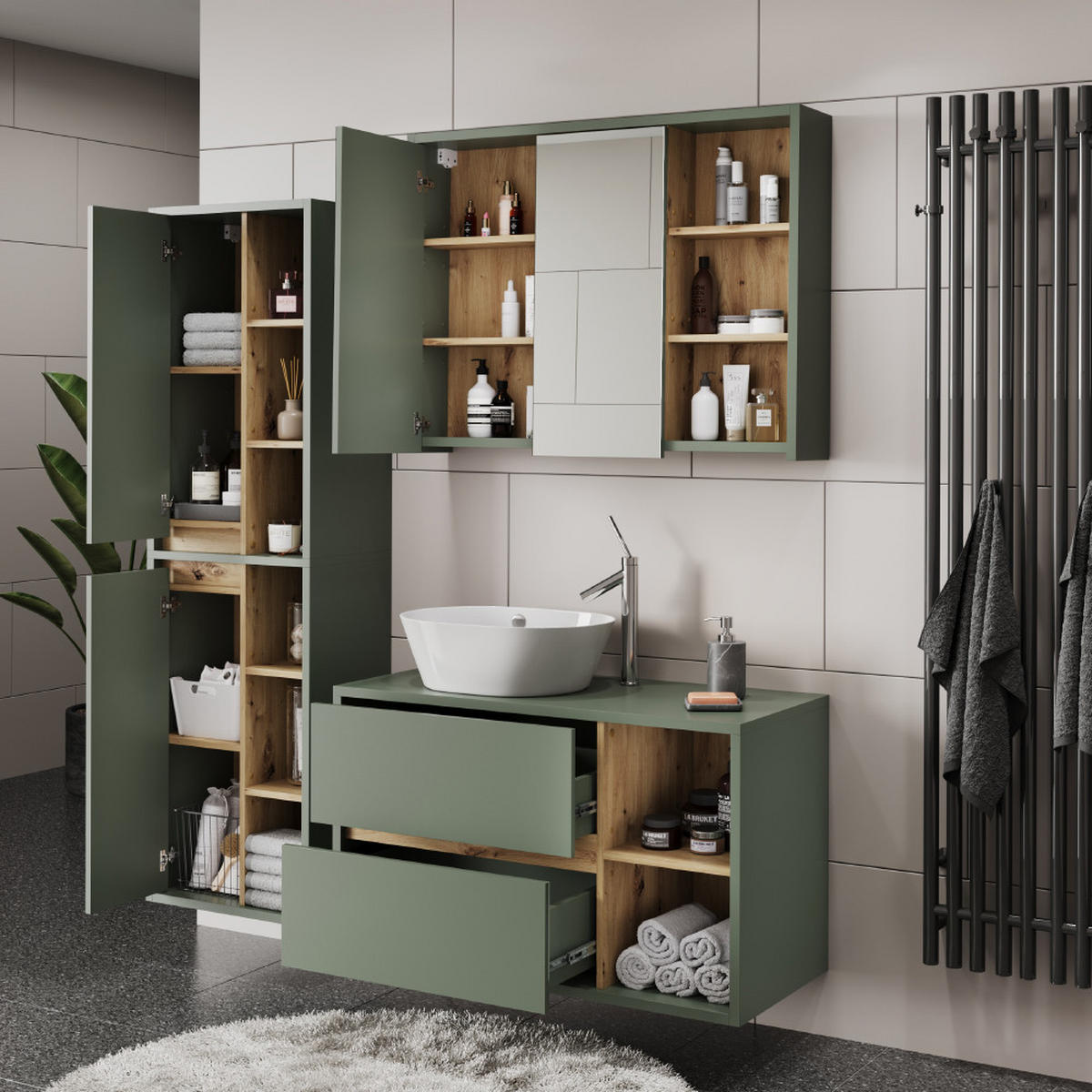 Eiche Artisan/Grün, Holzwerkstoff (100/60/45.5cm) - Vicco