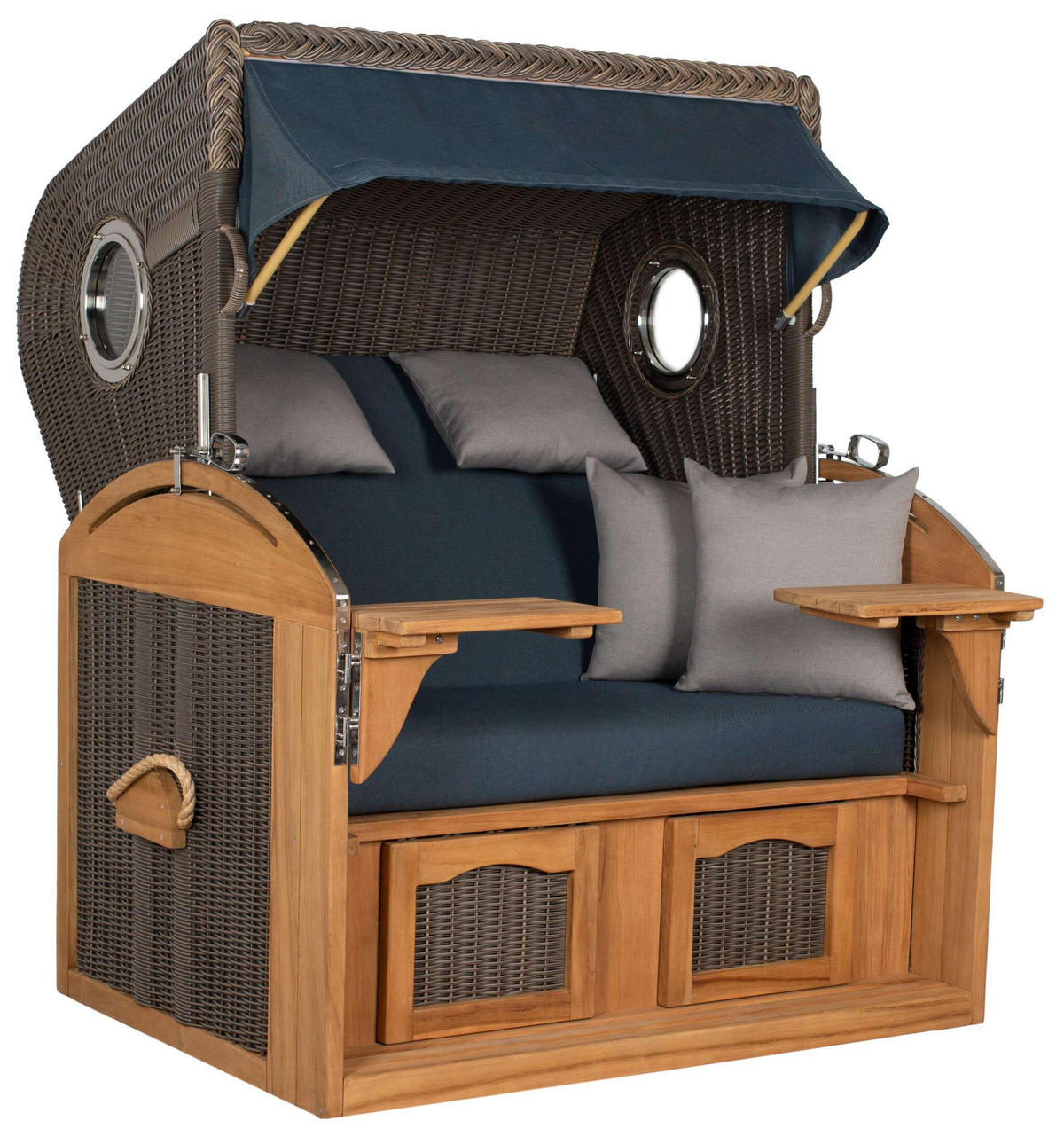 STRANDKORB XL Schillig Bullauge - Blau/Braun, Metall (142/170/95cm) - Mr. Deko