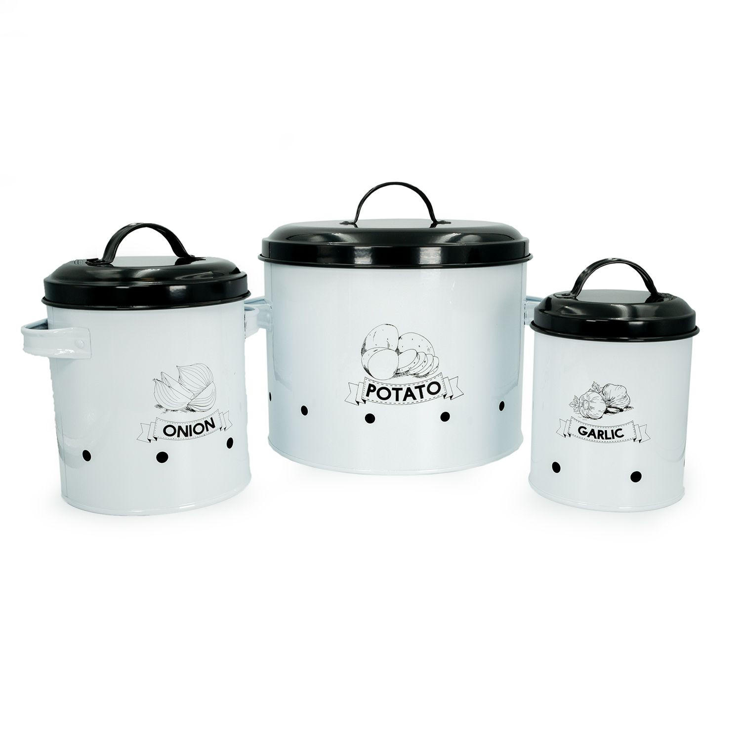 VORRATSDOSEN SET mit Deckel und Beschriftung (3-tlg.) - Weiß, Metall - Intirilife