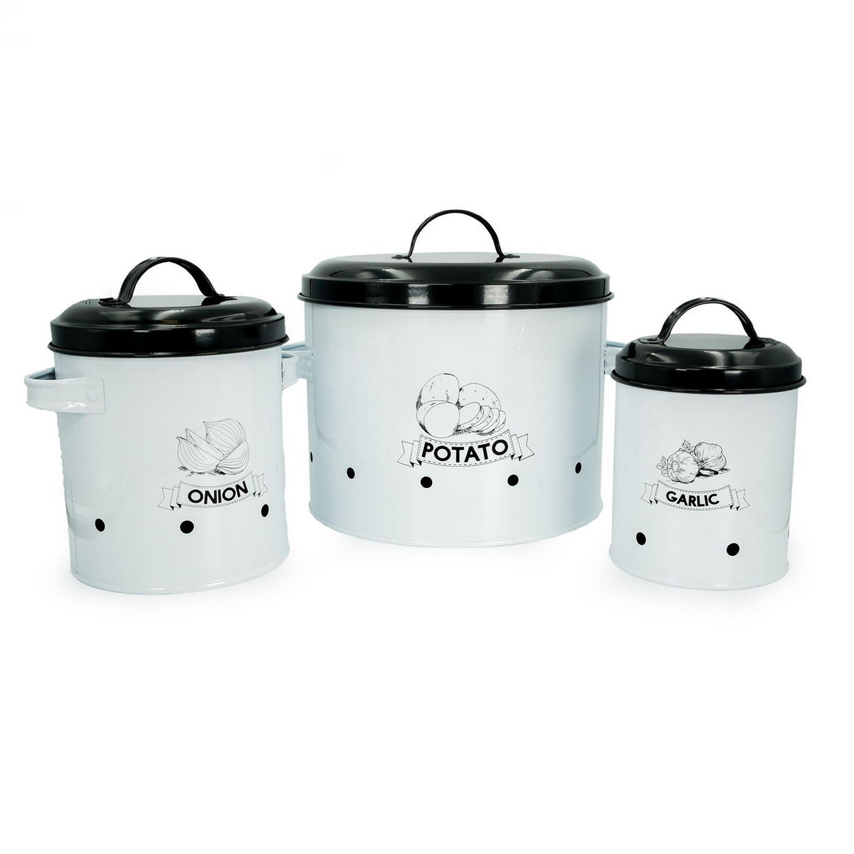VORRATSDOSEN SET mit Deckel und Beschriftung (3-tlg.) - Weiß, Metall - Intirilife