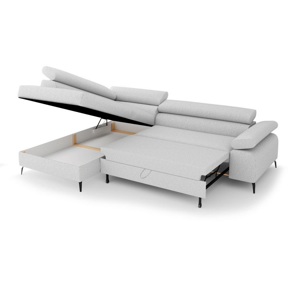 ECKSCHLAFSOFA Mellow mit Bettkasten, Hellgrau, links - Hellgrau/Schwarz, Textil (270/205cm) - Beautysofa