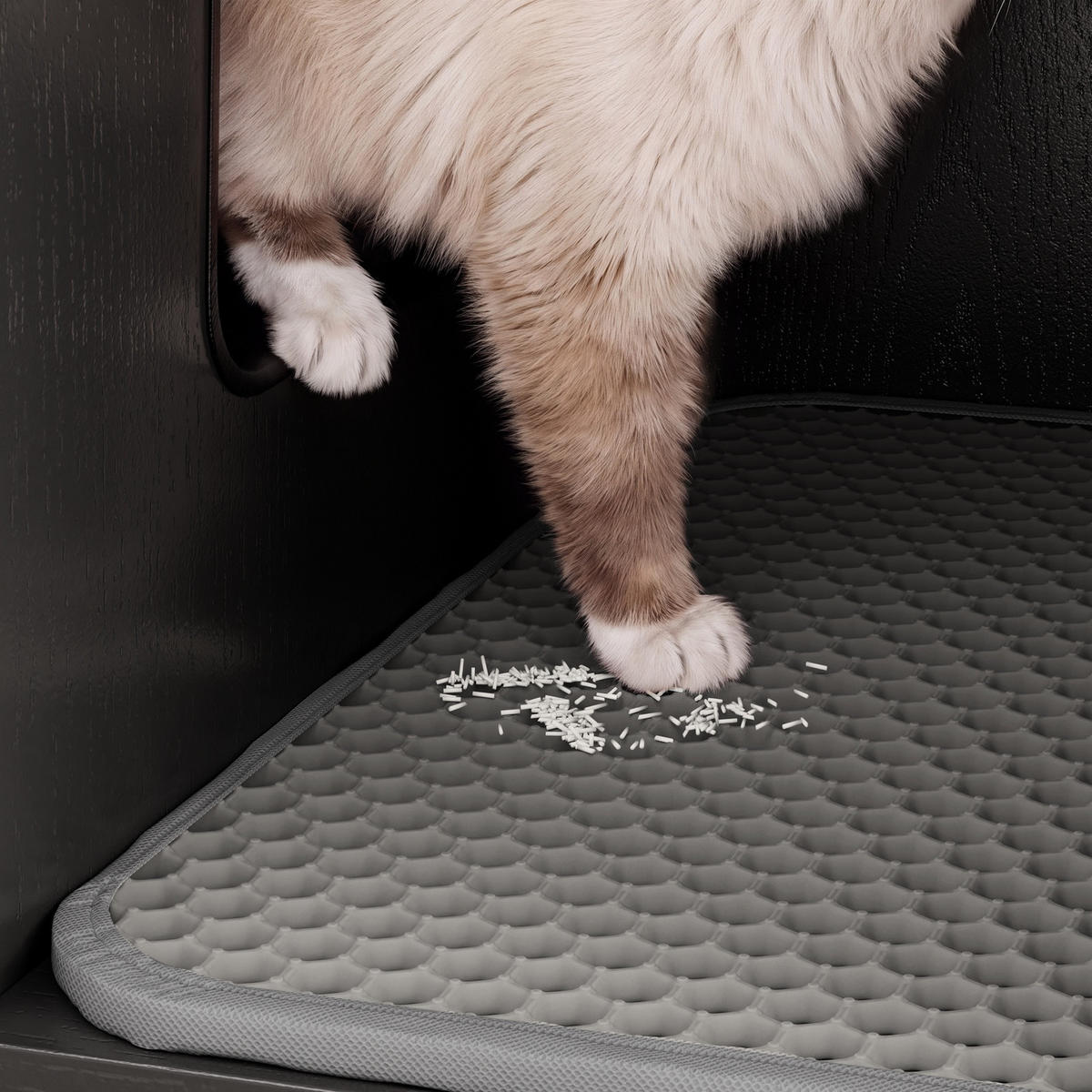 KATZENKLO-SCHRANK mit Aufbewahrung und integrierter Katzentoilette HAT08-E-SCH - Ahornfarben/Schwarz, Kunststoff/Fell (45/75/85cm) - SoBuy