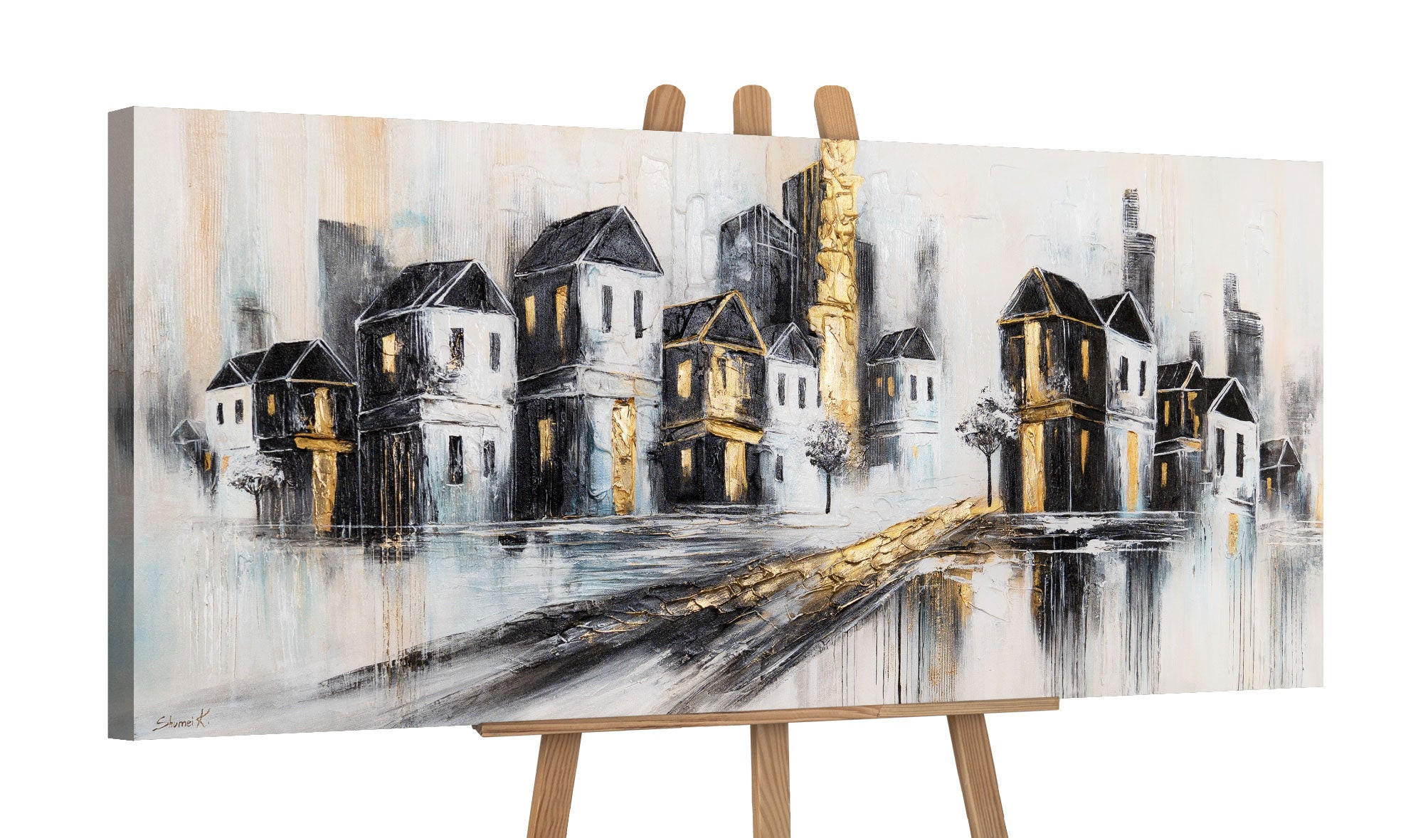 GEMÄLDE Goldene Stadt auf Keilrahmen 115x50 cm - Grau, Holz (115/50cm) - YS-art gallery