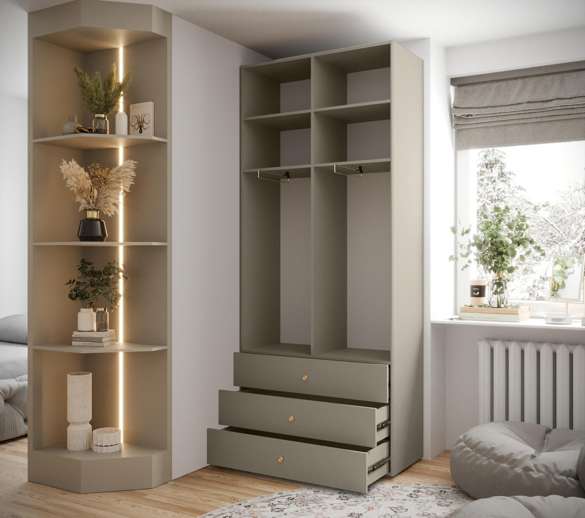 DREHTÜRENSCHRANK 236.7/100/47 2-türig - Kaschmir/Schwarz, Holz/Metall (100/236.7/47cm) - MÖBEL KRYSPOL
