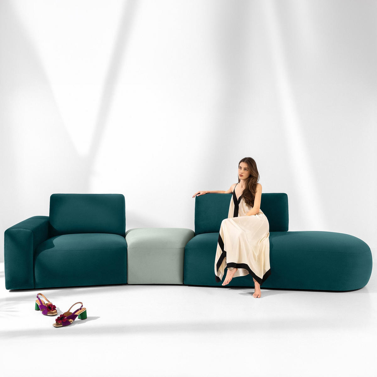 4-SITZER ECKSOFA ZUCCO Velour rechts, Mint - Mintgrün, Textil (350/84/105cm) - KONSIMO®