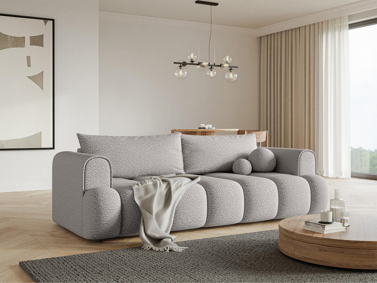 SCHLAFSOFA Dandelino Hellgrau Boucle - Hellgrau/Schwarz, Kunststoff/Textil (250/90/112cm) - Selsey