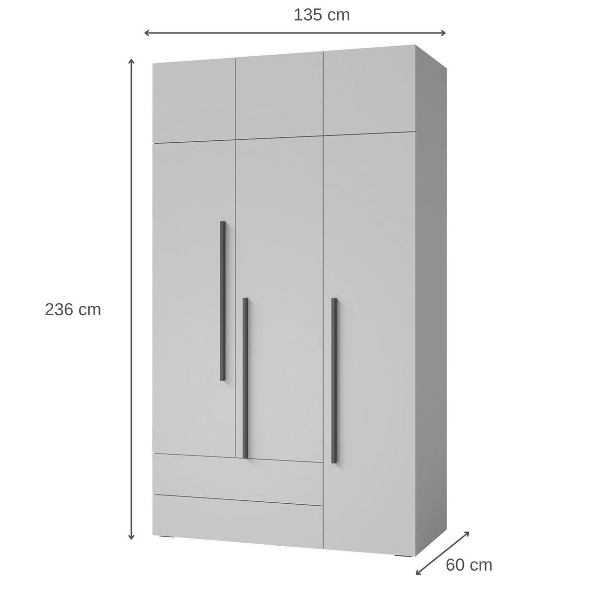 SKŘÍŇ S OTOČNÝMI DVEŘMI Largo s nástavcem, 3 dveřmi a 2 zásuvkami, do studentského pokoje, 90 cm, kašmír - kašmírová, kompozitní dřevo (135/236/60cm) - Beautysofa