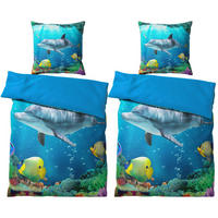 BETTWÄSCHE 4-teilig Delphin - Blau, Naturmaterialien (135/200cm) - Sanilo