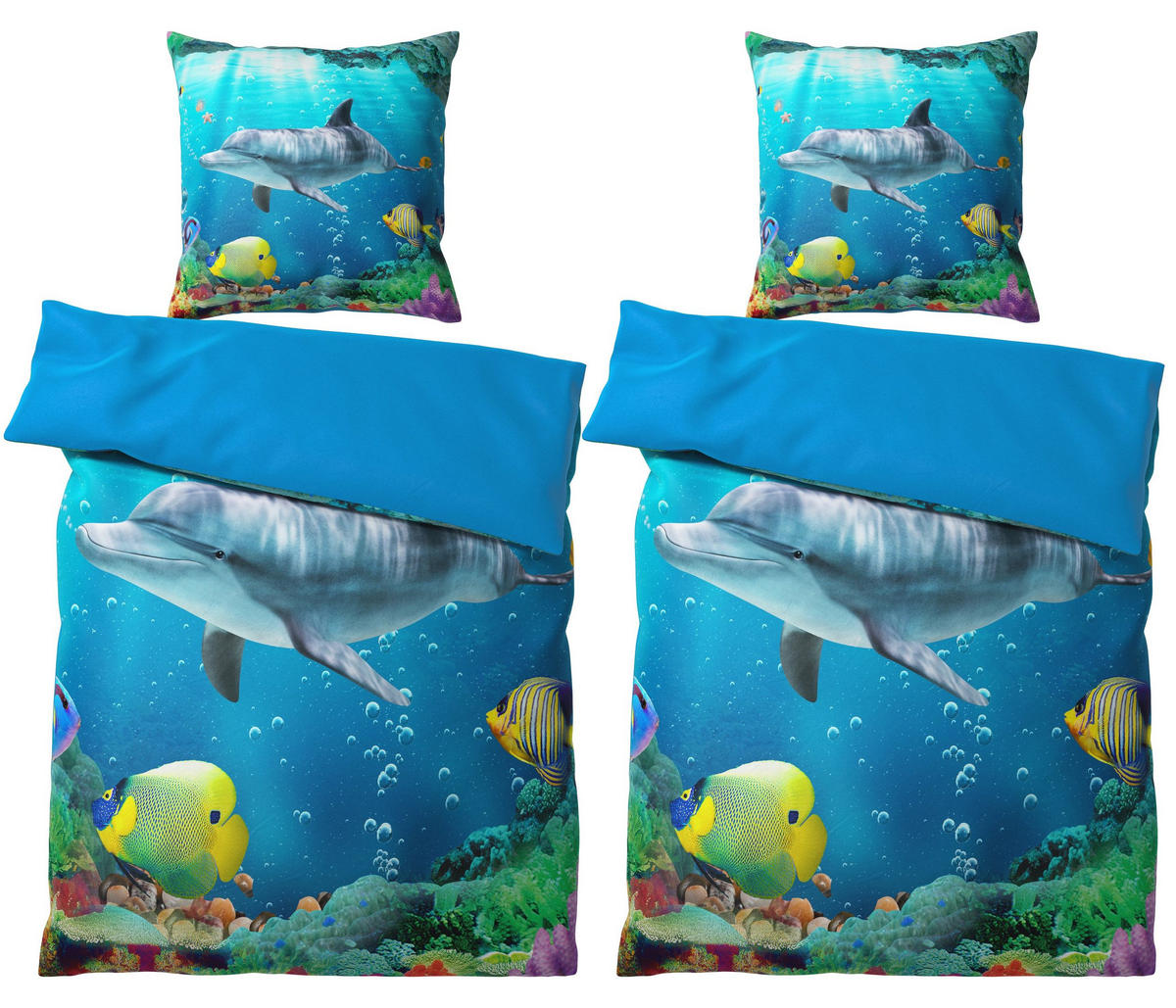 BETTWÄSCHE 4-teilig Delphin - Blau, Naturmaterialien (135/200cm) - Sanilo