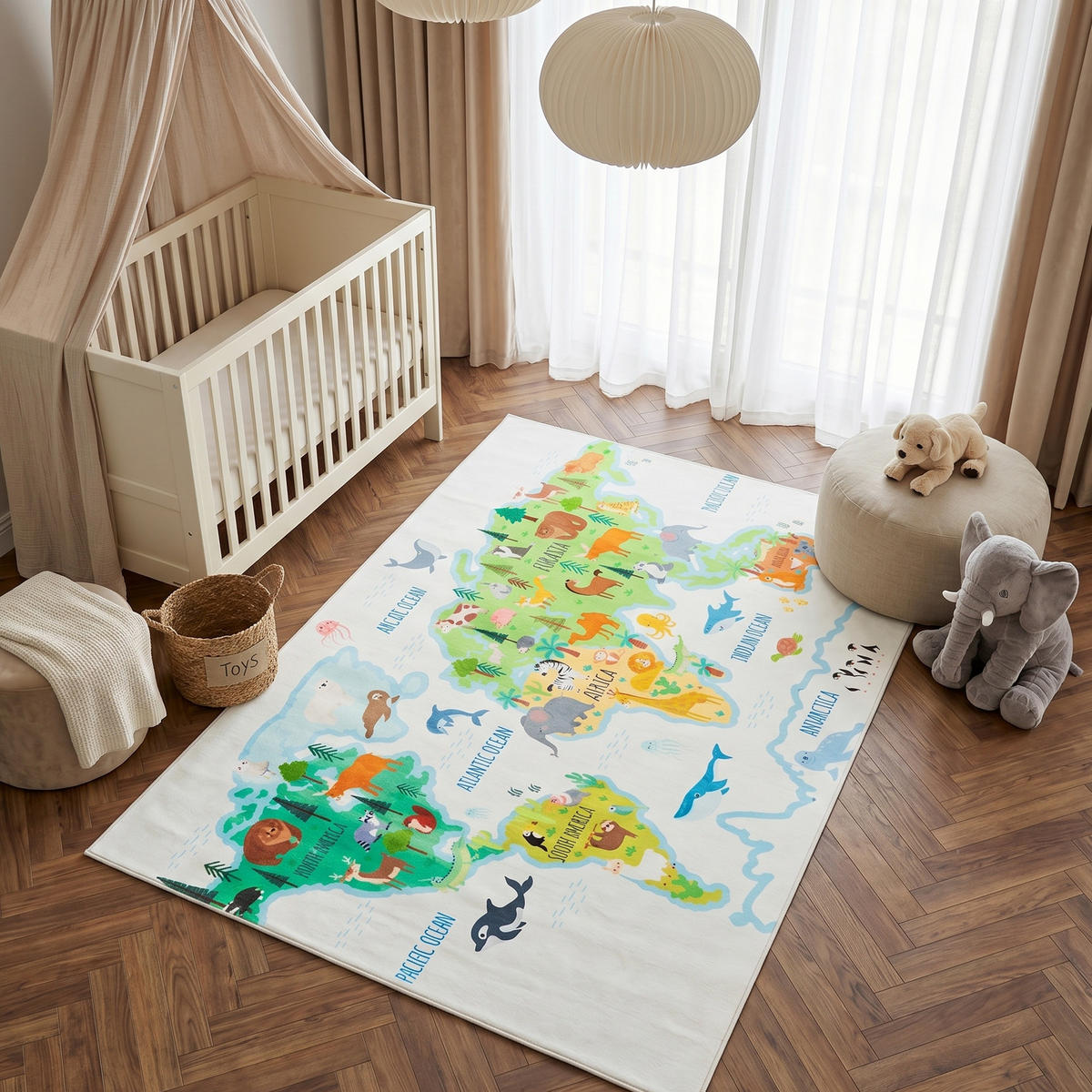 KINDERTEPPICH KIDS Creme Weltkarte 180/250 cm - Creme, Textil (180/250cm) - Tapiso