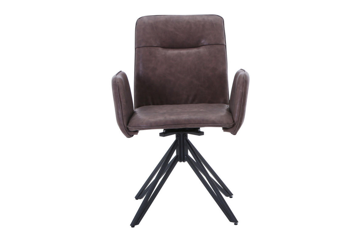 DREHSTUHL CEBU - Nussbaumfarben/Schwarz, Leder/Metall (50/85/50cm) - SAM