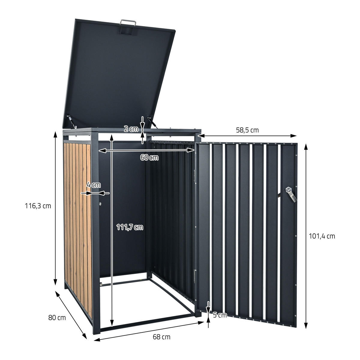 MÜLLTONNENBOX 3er Anthrazit-Eichenoptik - Graubraun, Metall (80/116.3/200cm) - ML-DESIGN