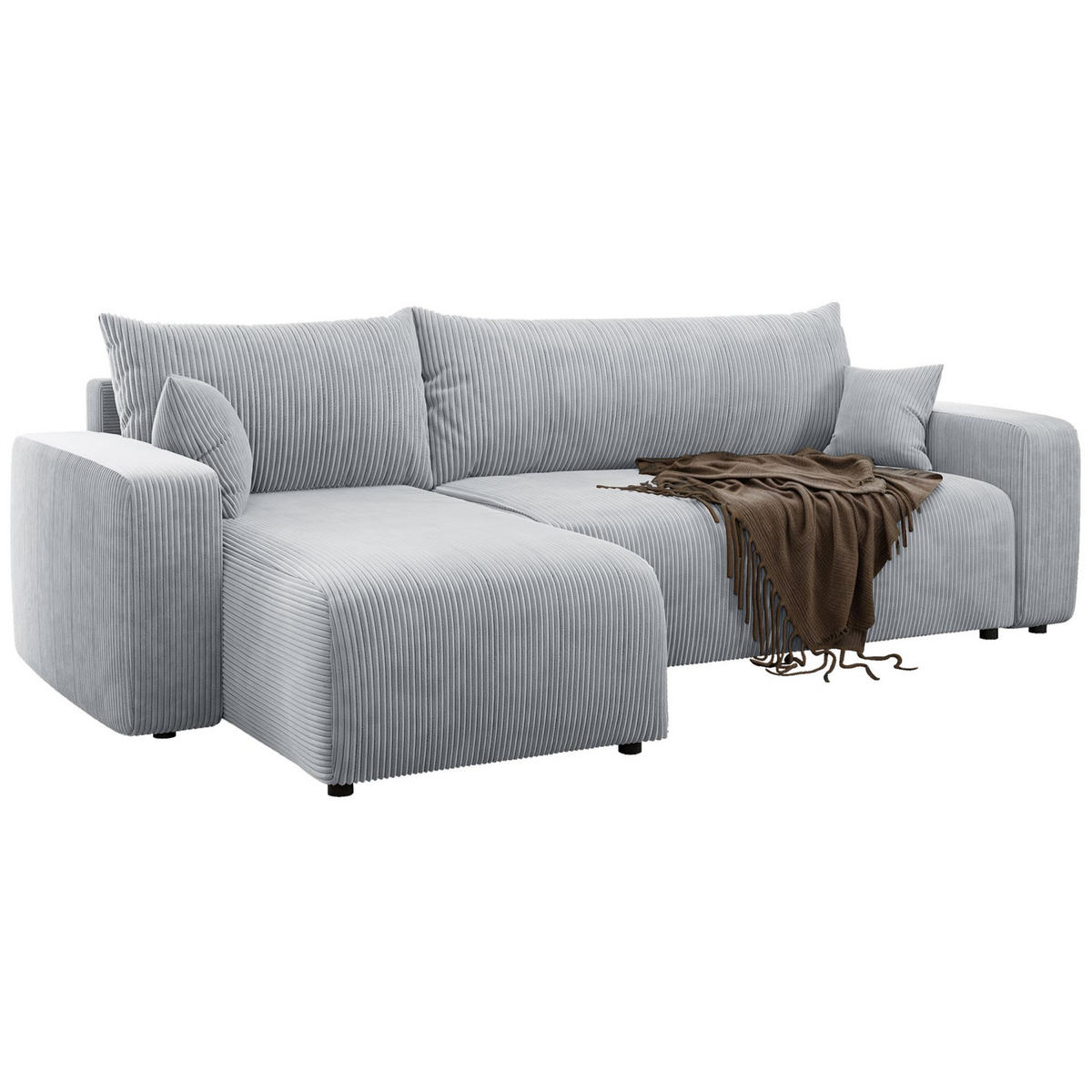 ECKSOFA Pianoni Hellgrau Cordbezug - Hellgrau/Schwarz, Kunststoff/Textil (244/140cm) - Selsey